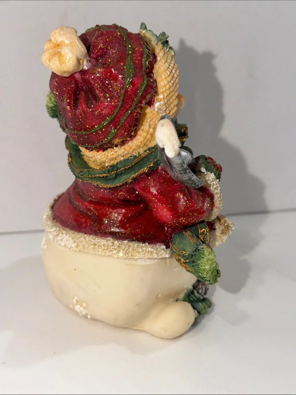 Vintage 2002 Don Mechanic Snow Folk Figurine Snowman Shovel Basket Christmas